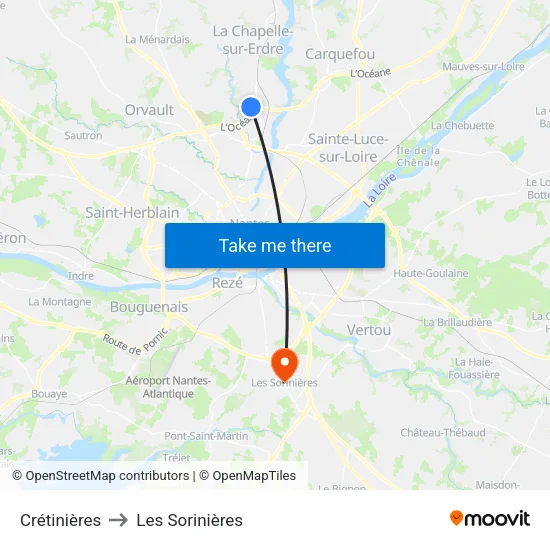 Crétinières to Les Sorinières map