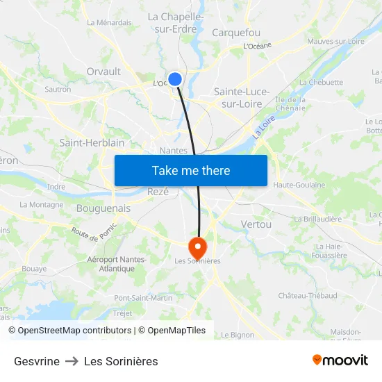 Gesvrine to Les Sorinières map