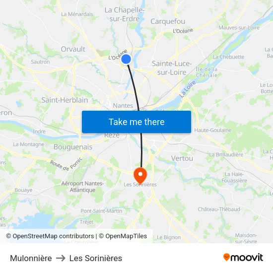 Mulonnière to Les Sorinières map