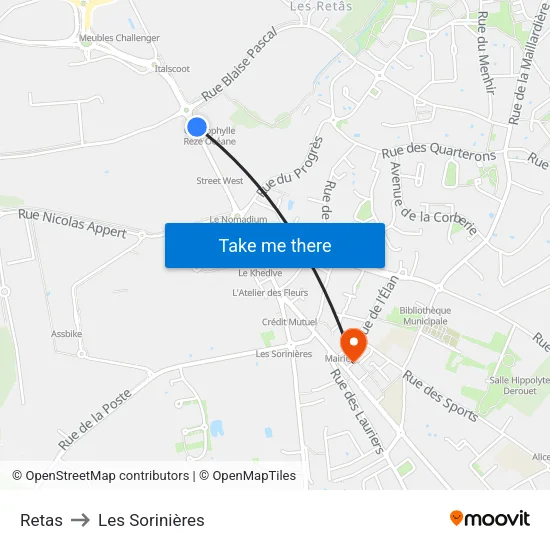 Retas to Les Sorinières map