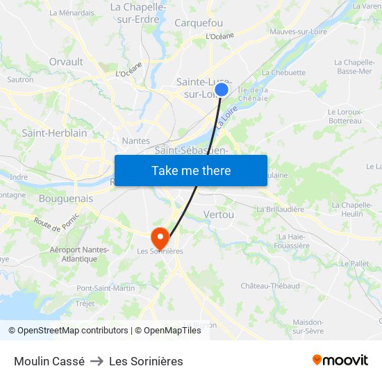 Moulin Cassé to Les Sorinières map