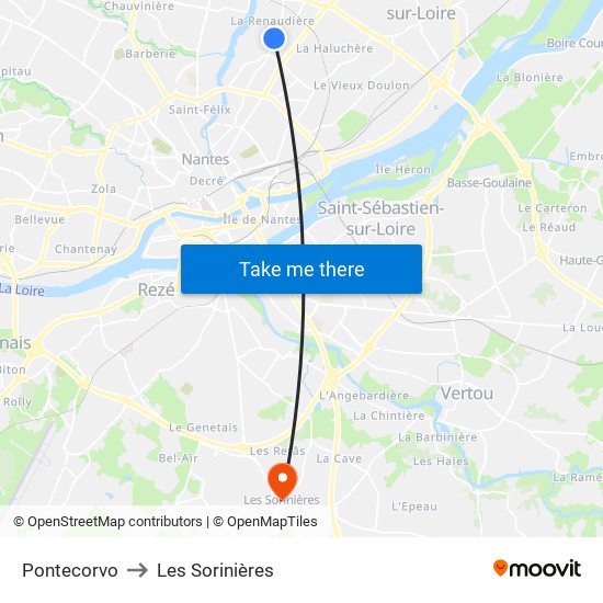 Pontecorvo to Les Sorinières map