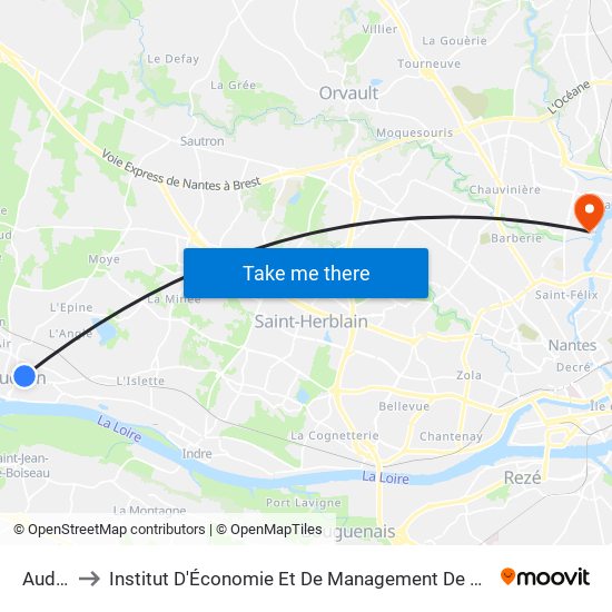 Audubon to Institut D'Économie Et De Management De Nantes - Iae - Bâtiment Erdre map