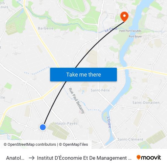 Anatole France to Institut D'Économie Et De Management De Nantes - Iae - Bâtiment Erdre map