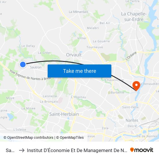 Sautron to Institut D'Économie Et De Management De Nantes - Iae - Bâtiment Erdre map