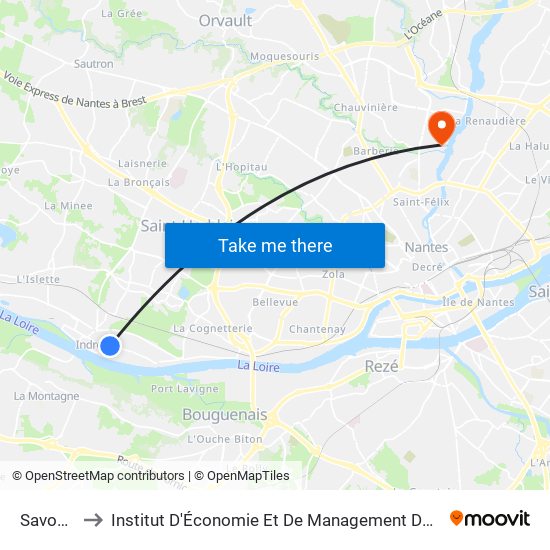 Savonnières to Institut D'Économie Et De Management De Nantes - Iae - Bâtiment Erdre map