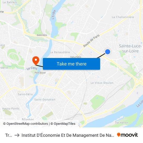 Tréca to Institut D'Économie Et De Management De Nantes - Iae - Bâtiment Erdre map