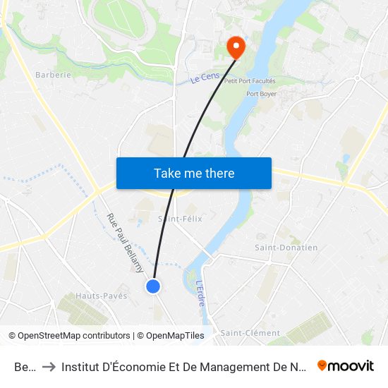 Bel Air to Institut D'Économie Et De Management De Nantes - Iae - Bâtiment Erdre map