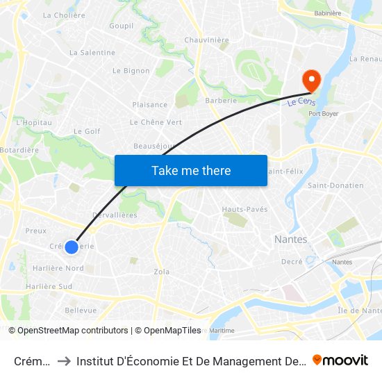 Crémetterie to Institut D'Économie Et De Management De Nantes - Iae - Bâtiment Erdre map