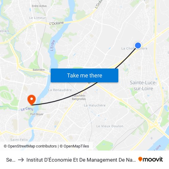 Sercel to Institut D'Économie Et De Management De Nantes - Iae - Bâtiment Erdre map