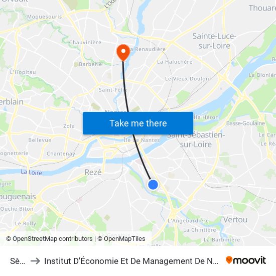 Sèvres to Institut D'Économie Et De Management De Nantes - Iae - Bâtiment Erdre map