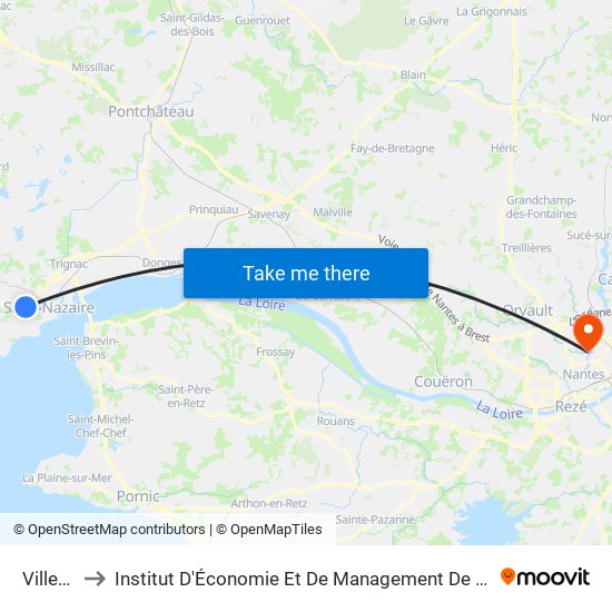 Villeneuve to Institut D'Économie Et De Management De Nantes - Iae - Bâtiment Erdre map
