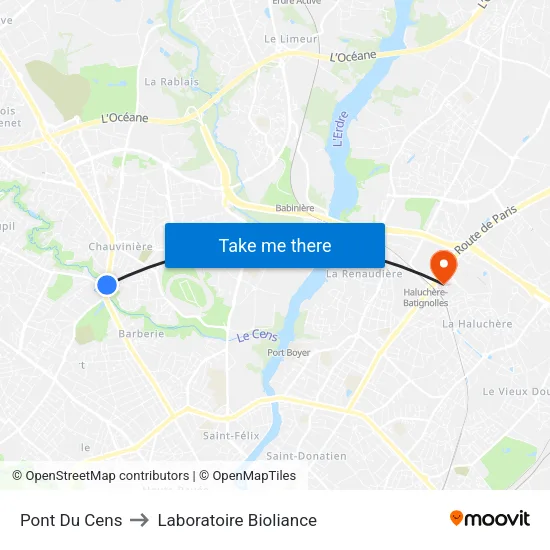 Pont Du Cens to Laboratoire Bioliance map
