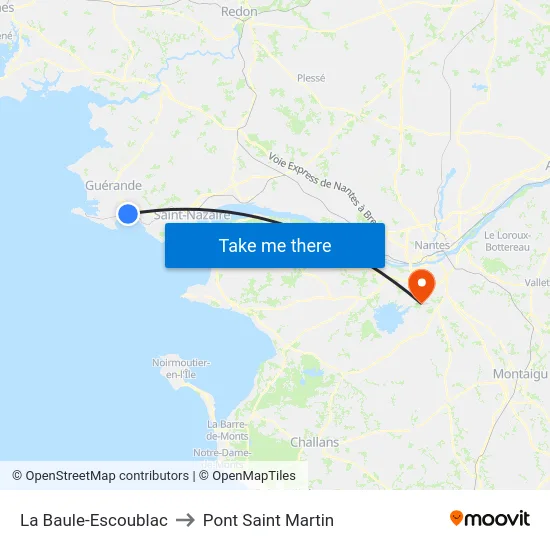 La Baule-Escoublac to Pont Saint Martin map