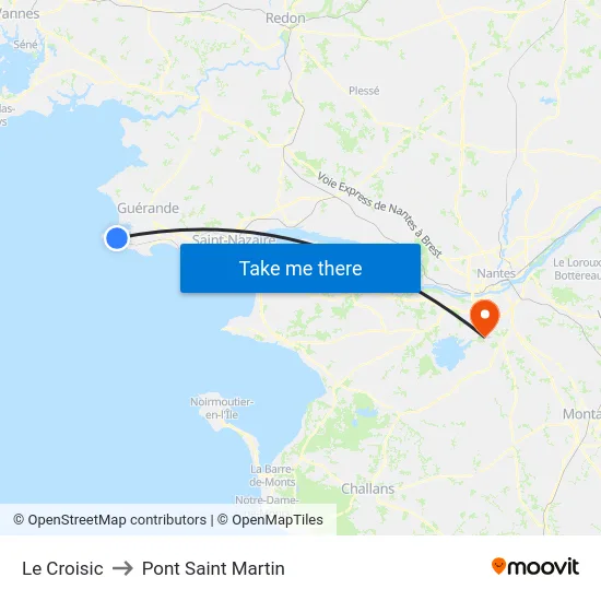 Le Croisic to Pont Saint Martin map