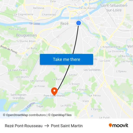 Rezé Pont-Rousseau to Pont Saint Martin map