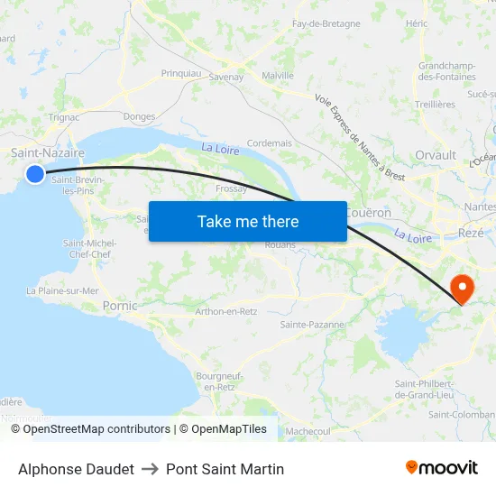 Alphonse Daudet to Pont Saint Martin map