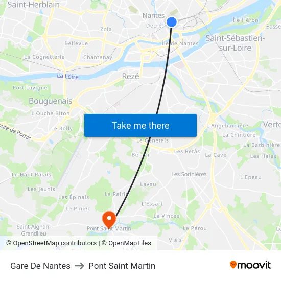 Gare De Nantes to Pont Saint Martin map