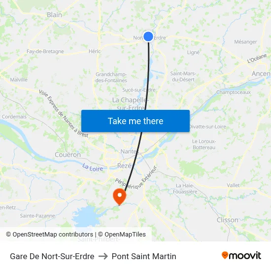 Gare De Nort-Sur-Erdre to Pont Saint Martin map