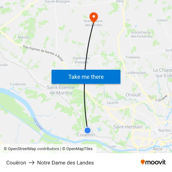 Couëron to Notre Dame des Landes map