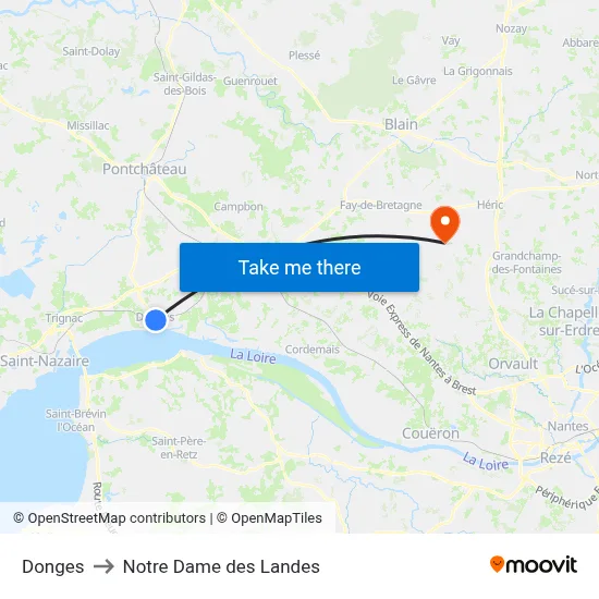 Donges to Notre Dame des Landes map