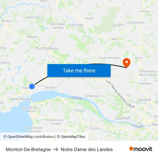 Montoir-De-Bretagne to Notre Dame des Landes map