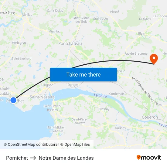 Pornichet to Notre Dame des Landes map