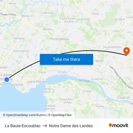 La Baule-Escoublac to Notre Dame des Landes map