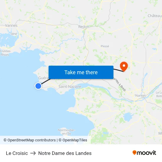 Le Croisic to Notre Dame des Landes map