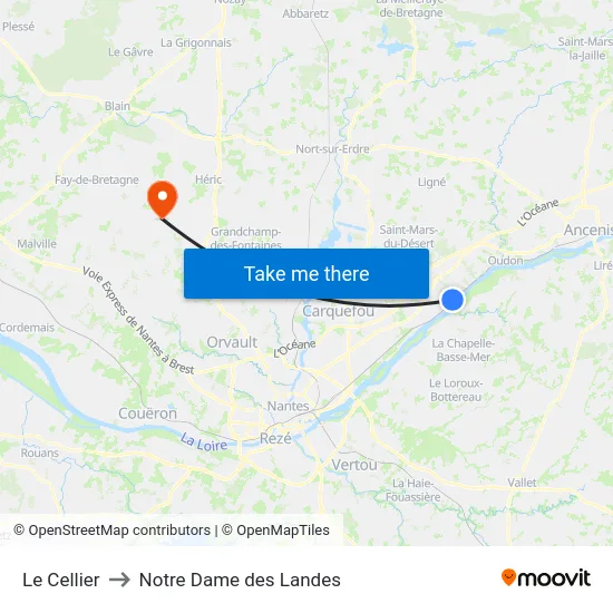 Le Cellier to Notre Dame des Landes map