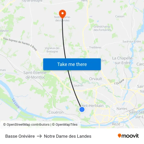 Basse Orévière to Notre Dame des Landes map