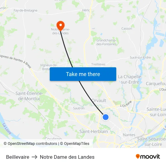 Beillevaire to Notre Dame des Landes map