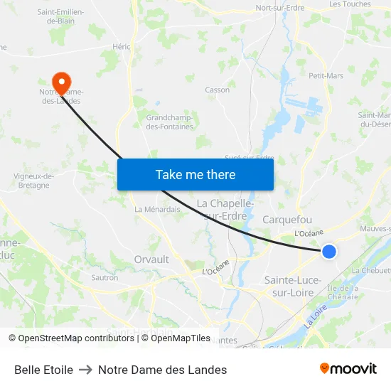 Belle Etoile to Notre Dame des Landes map