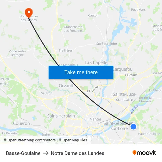 Basse-Goulaine to Notre Dame des Landes map