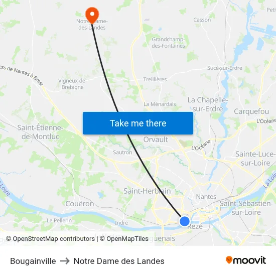 Bougainville to Notre Dame des Landes map