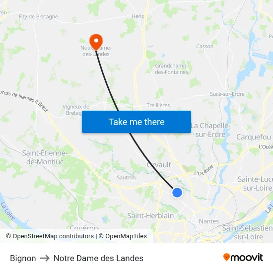 Bignon to Notre Dame des Landes map