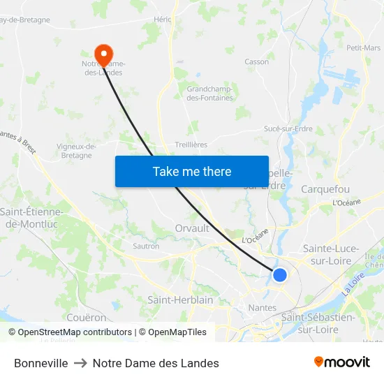 Bonneville to Notre Dame des Landes map