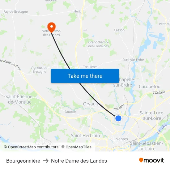 Bourgeonnière to Notre Dame des Landes map