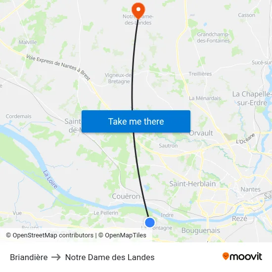 Briandière to Notre Dame des Landes map