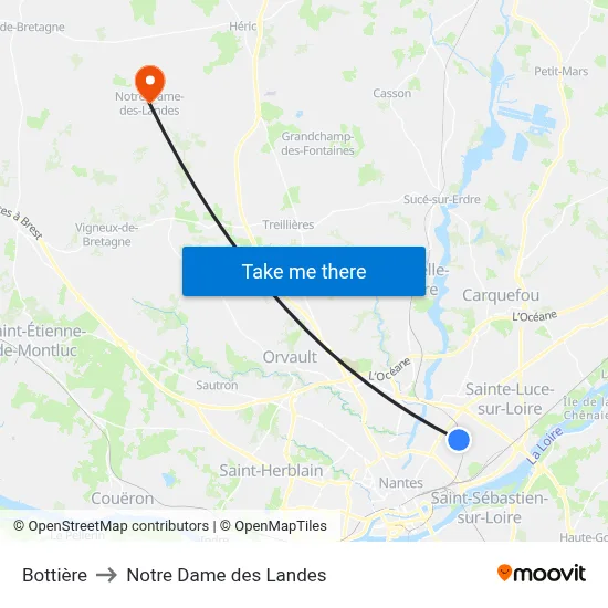 Bottière to Notre Dame des Landes map