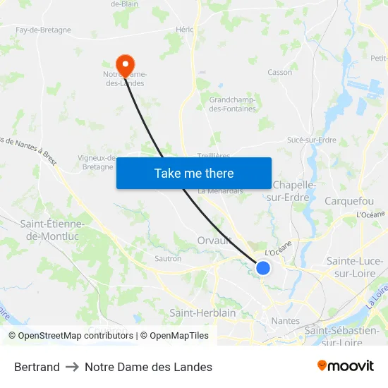 Bertrand to Notre Dame des Landes map