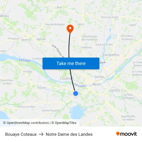 Bouaye Coteaux to Notre Dame des Landes map