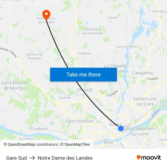 Gare Sud to Notre Dame des Landes map