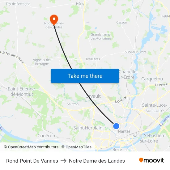 Rond-Point De Vannes to Notre Dame des Landes map