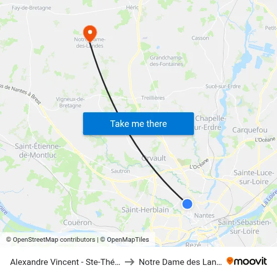 Alexandre Vincent - Ste-Thérèse to Notre Dame des Landes map