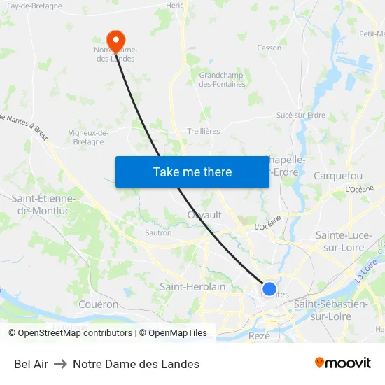 Bel Air to Notre Dame des Landes map