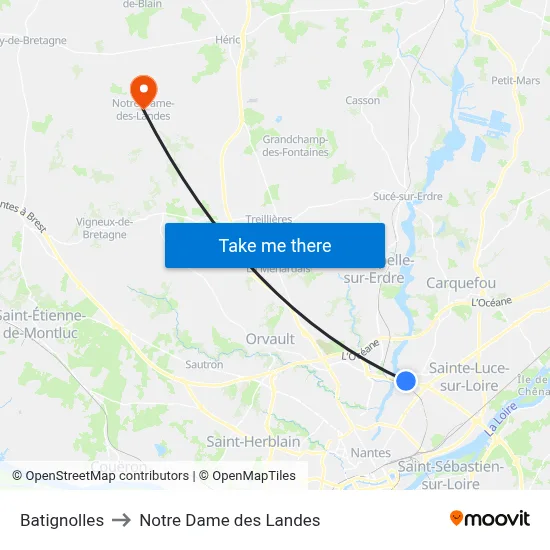 Batignolles to Notre Dame des Landes map