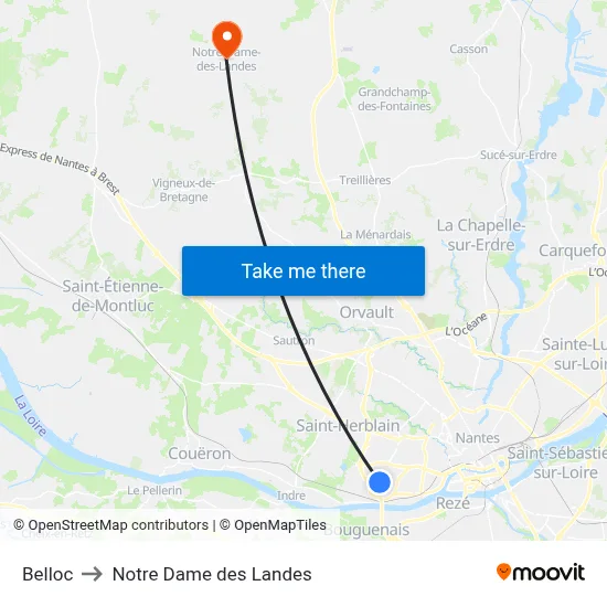 Belloc to Notre Dame des Landes map