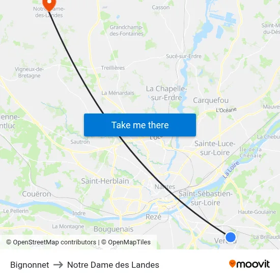 Bignonnet to Notre Dame des Landes map