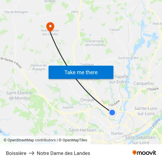 Boissière to Notre Dame des Landes map